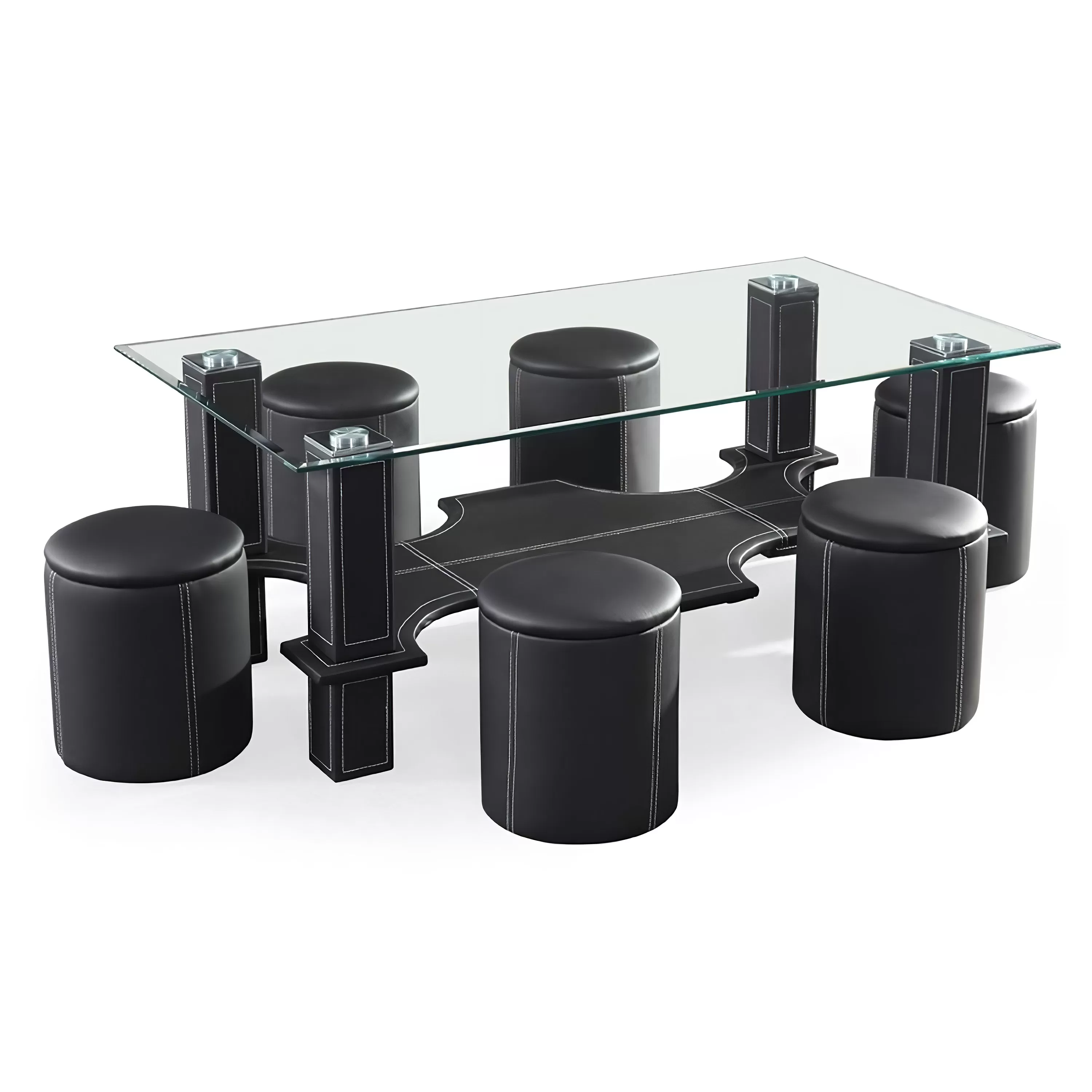 Generator Ascultător promovare  Set masa cafea cu 6 taburete, negru, 130x70x45 cm - Unic Spot