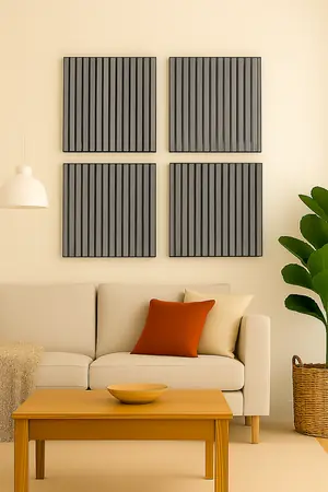 Set 4 buc Panou riflat acustic, gri, UnicSpot, 60x60x2.1 cm