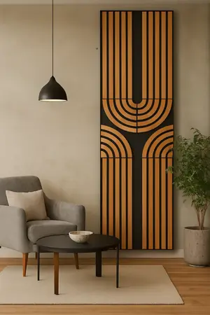 Panou riflat acustic Art Deco, tec, UnicSpot, 240x60x2.1 cm