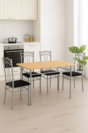 Set masa Emma cu 4 scaune, natur, 110x70x72 cm, UnicSpot