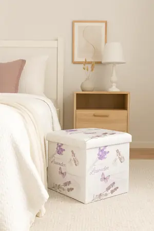 Taburet cu spatiu depozitare Lavanda, multicolor, 38x38x37.5 cm