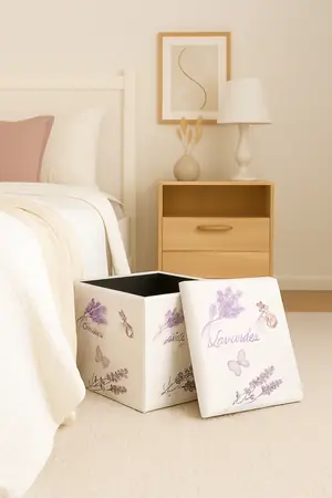 Taburet cu spatiu depozitare Lavanda, multicolor, 38x38x37.5 cm