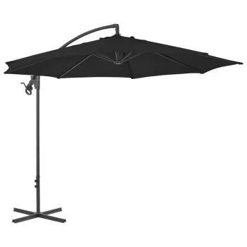 Umbrelă suspendată cu stâlp din oțel, negru, 300 cm