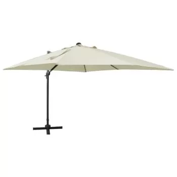 Umbrelă suspendată cu stâlp și LED-uri, nisipiu, 300 cm