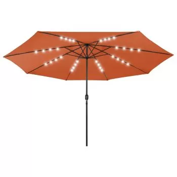 Umbrelă soare exterior, LED-uri & stâlp metal, cărămiziu 400 cm