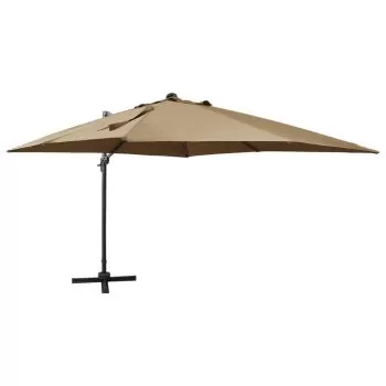 Umbrelă suspendată cu stâlp și LED-uri, gri taupe, 300 cm