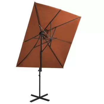 Umbrelă suspendată cu înveliș dublu, cărămiziu, 250x250 cm