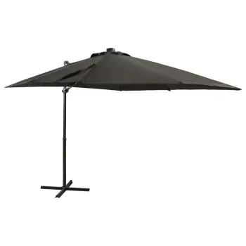 Umbrelă suspendată cu stâlp și LED-uri, antracit, 250 cm