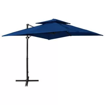 Umbrelă suspendată cu înveliș dublu, albastru azuriu, 250x250cm