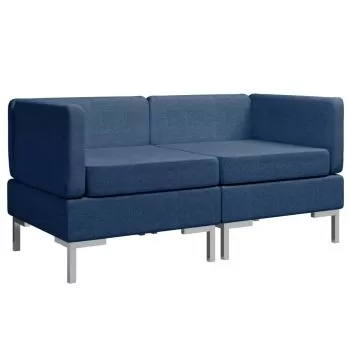 Set 2 bucati canapele de colt modulare cu perne, albastru, 130 x 65 x 65 cm