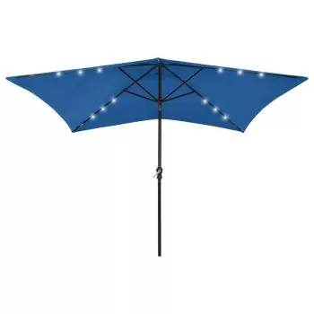 Umbrelă de soare cu stâlp din oțel & LED-uri, albastru, 2x3 m