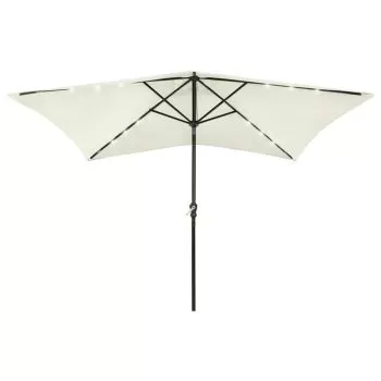  Umbrelă de soare cu stâlp din oțel & LED-uri, nisipiu, 2x3 m