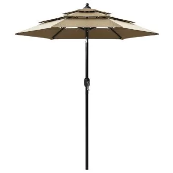 Umbrelă de soare 3 niveluri, stâlp aluminiu, gri taupe, 2 m