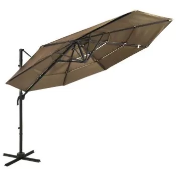 Umbrelă de soare 4 niveluri, stâlp de aluminiu, gri taupe 3x3 m