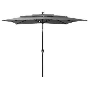 Umbrelă de soare 3 niveluri, stâlp aluminiu, antracit 2,5x2,5 m