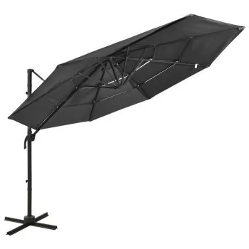  Umbrelă de soare cu 4 niveluri, stâlp aluminiu, antracit, 3x3 m