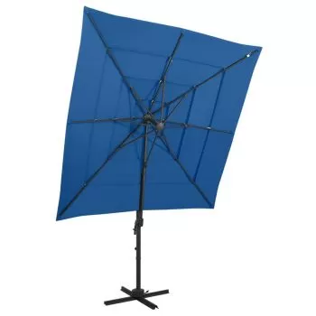 Umbrelă de soare 4 niveluri, stâlp aluminiu, azuriu, 250x250 cm