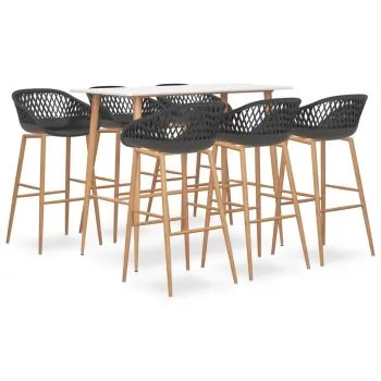 Set mobilier de bar, 7 piese, alb si gri, 60 x 60 x 105 cm