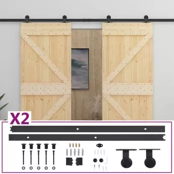 Ușă glisantă cu set feronerie, 80 x 210 cm, lemn masiv de pin
