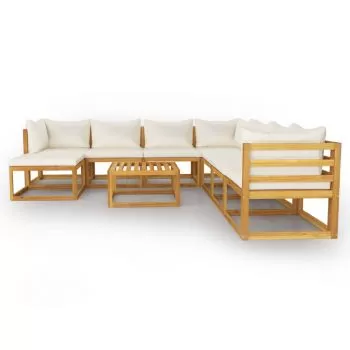 Set mobilier de gradina cu perne 9 piese crem lemn masiv acacia, crem