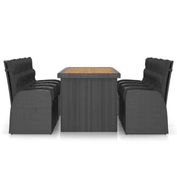 Set mobilier de exterior cu perne, 9 piese, negru si maro