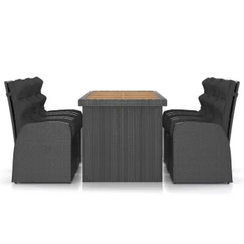 Set mobilier de exterior cu perne, 7 piese, negru si maro