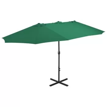 Umbrelă de soare de exterior, stâlp aluminiu, verde, 460x270 cm