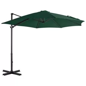 Umbrelă suspendată cu stâlp din aluminiu, verde, 300 cm