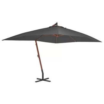 Umbrelă suspendată cu stâlp din lemn, antracit, 400 x 300 cm
