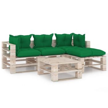 Set mobilier grădină din paleți, 5 piese, cu perne, lemn de pin