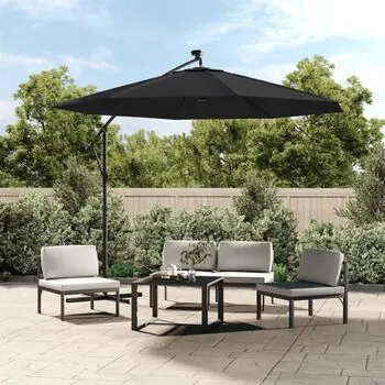  Umbrelă în consolă cu LED și stâlp din oțel, negru, 300 cm