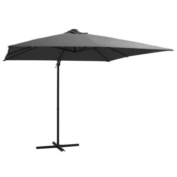 Umbrelă suspendată cu LED, stâlp din oțel, antracit, 250x250 cm
