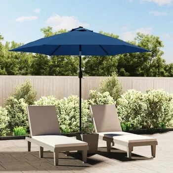  Umbrelă de soare cu LED, stâlp din oțel, albastru azur, 300 cm