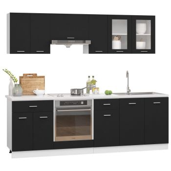 Set mobilier de bucătărie din 8 piese, negru, PAL