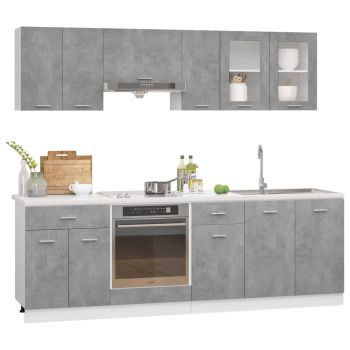 Set mobilier de bucătărie din 8 piese, gri beton, PAL