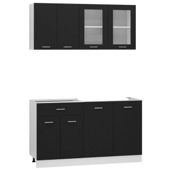 Set mobilier de bucătărie din 4 piese, negru PAL