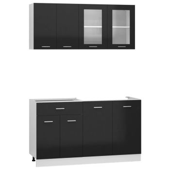Set mobilier de bucătărie din 4 piese, negru extralucios, PAL
