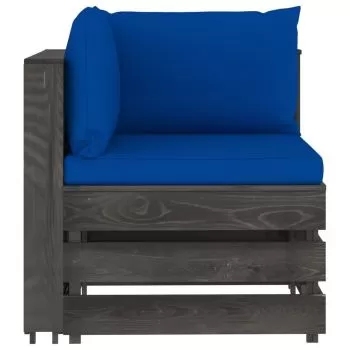 Canapea de colt modulara cu perne, albastru si gri