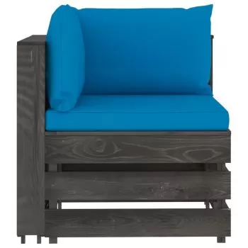 Canapea de colt modulara cu perne, albastru deschis si gri