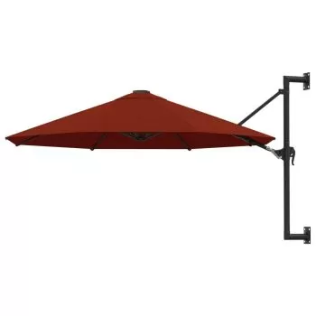  Umbrelă de soare de perete cu stâlp metalic, cărămiziu, 300 cm