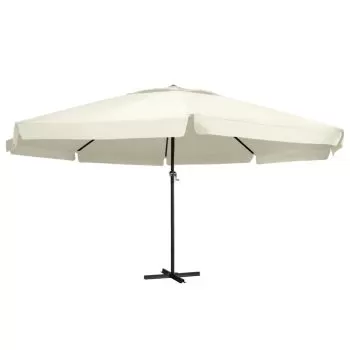  Umbrelă de soare de grădină, stâlp aluminiu alb nisipiu 600 cm