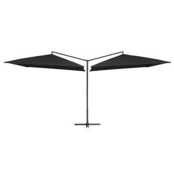 Umbrelă de soare dublă, stâlp din oțel, negru, 250 x 250 cm
