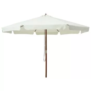 Umbrelă soare de exterior, stâlp din lemn, alb nisipiu, 330 cm
