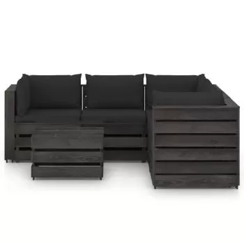 Set mobilier de gradina cu perne, 6 piese, negru si gri