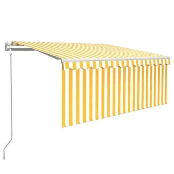 Copertina automata cu stor&LED&senzor vant galben&alb 3, galben si alb, 3.5 x 2.5 m