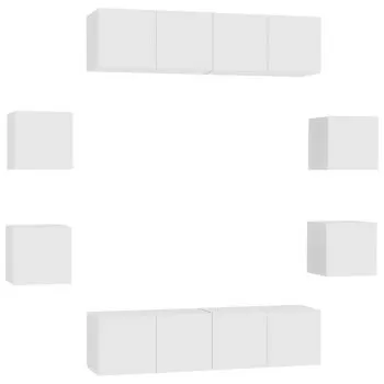 Set de dulapuri TV, 8 piese, alb, 60 x 30 x 30 cm 