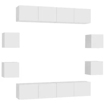 Set de dulapuri TV, 8 piese, alb, 80 x 30 x 30 cm