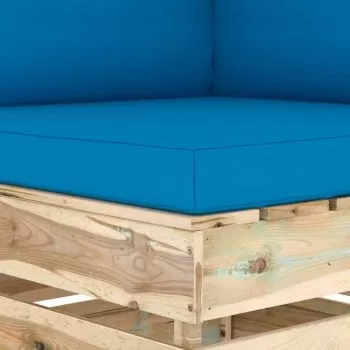 Canapea de colt modulara cu perne, albastru deschis si maro