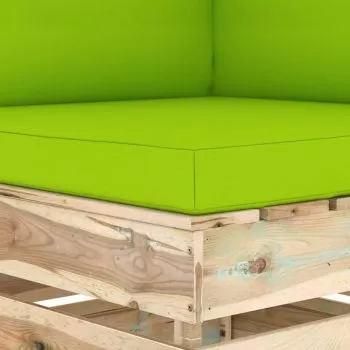 Canapea de colt modulara cu perne, verde strălucitor si maro