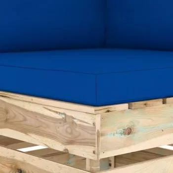 Canapea de colt modulara cu perne, albastru si maro